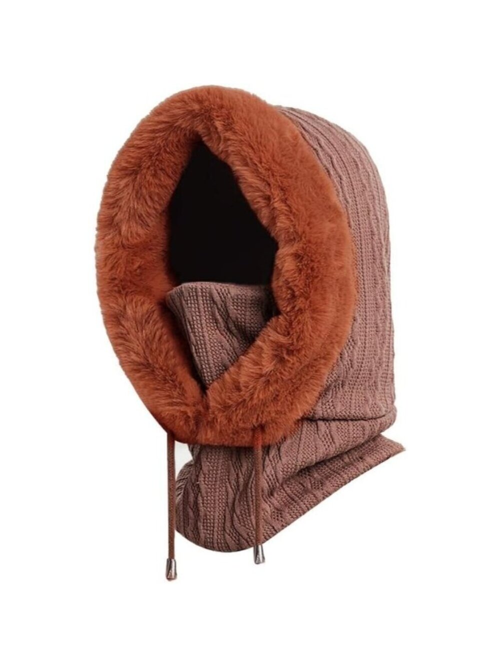 Women Coffee Polyester Warm Thick Fluff Beanie Adult Neck Face Winter Balaclava